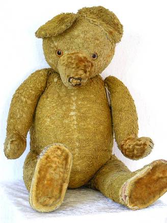 großer Teddy aus den 50er Jahre, vor der Restaurierung